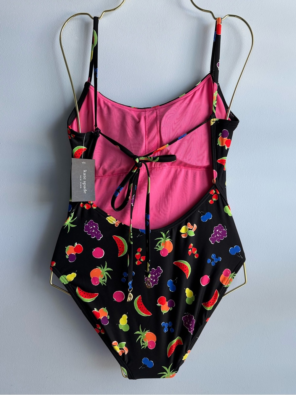 Kate Spade Women's Black & Colorful Fruits One Piece Tie Swimsuit Size Small - Picture 4 of 11